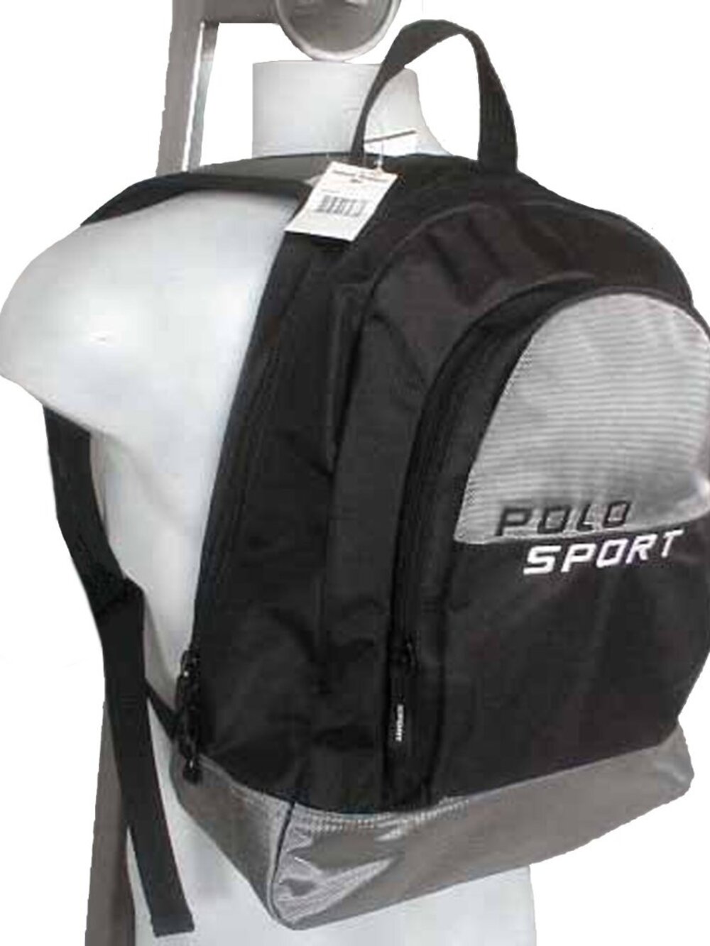 NEW Vintage Polo Sport Ralph Lauren Backpack! Black & Silver  Huge Polo Sport